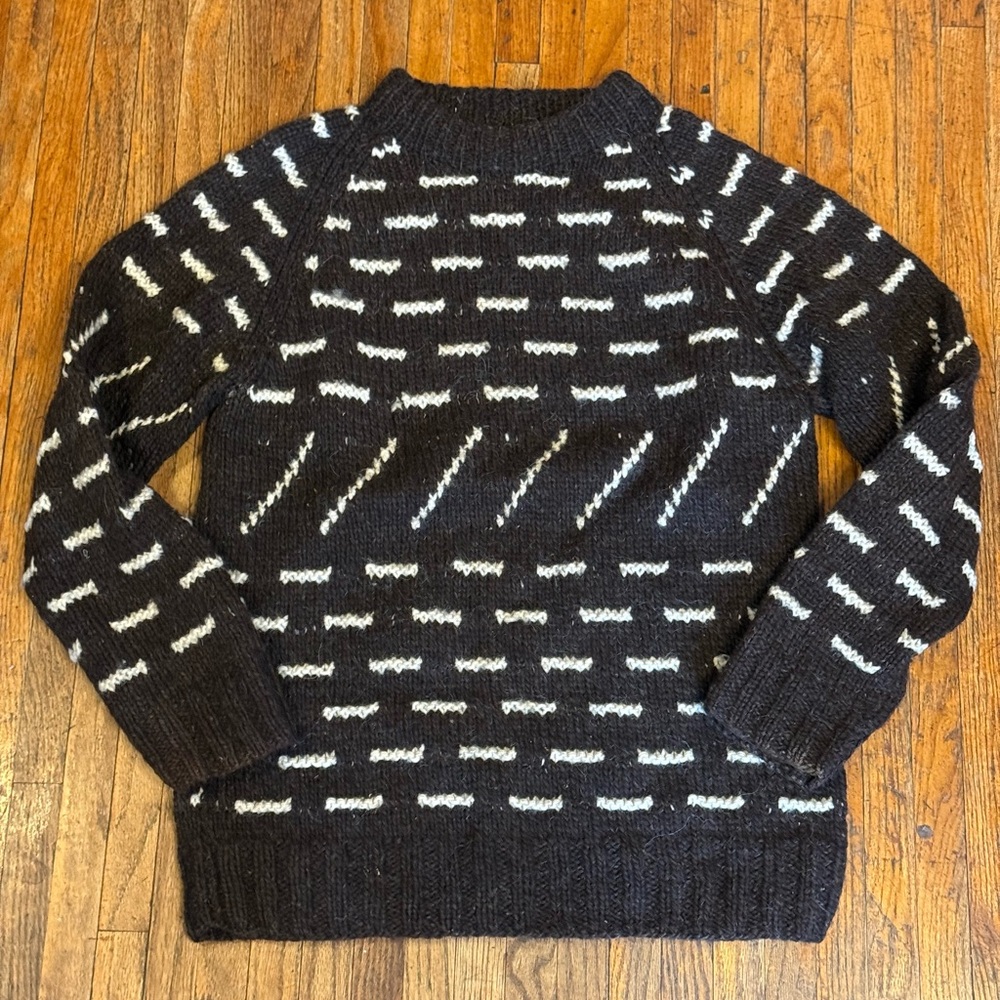 Vintage Men's Brown and White Patterned Wool Sweater
